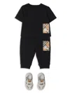 Burberry Check-print Logo-patch Cotton T-shirt In Black