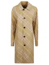 Burberry Check Print Long Coat In Flax
