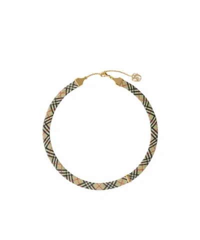Burberry Check Print Necklace In Gold/sand