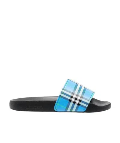 Burberry Check-print Open-toe Slides In Blue