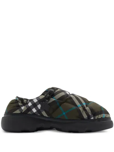 Burberry Men Check Nylon-blend Pillow Mule In Green