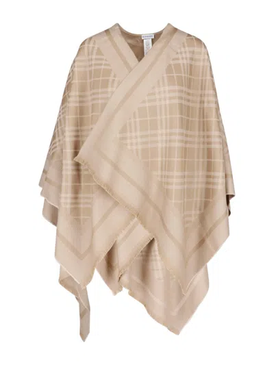 Burberry Check Print Poncho Cape In Beige