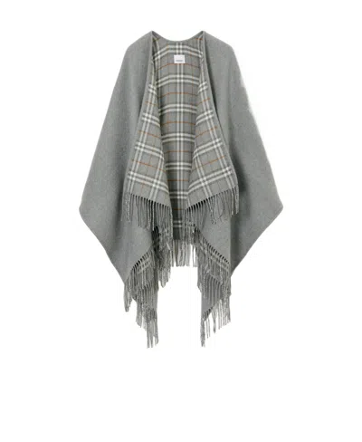 BURBERRY BURBERRY CHECKED FRINGED EDGE REVERSIBLE CAPE