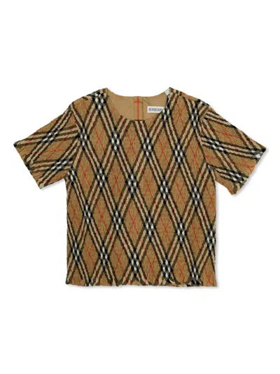 Burberry Kids' Check-print Ruched T-shirt In Braun