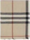 Burberry Check Print Scarf With Fringed Edges In Neutral