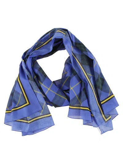 Burberry Check Print Scarf In Bright Navy