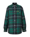 Burberry Embroidered Logo Check Wool Overshirt Dark Viridian Green In Green