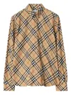 Burberry Men Beige Shirt With Classic Collar And All-over Check Motif In Cotton Man In Neutral