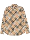 Burberry Men Beige Shirt With Classic Collar And All-over Check Motif In Cotton Man In Neutral