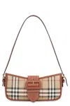 Burberry Canvas Sling Shoulder Bag With Checkered Pattern In Brown