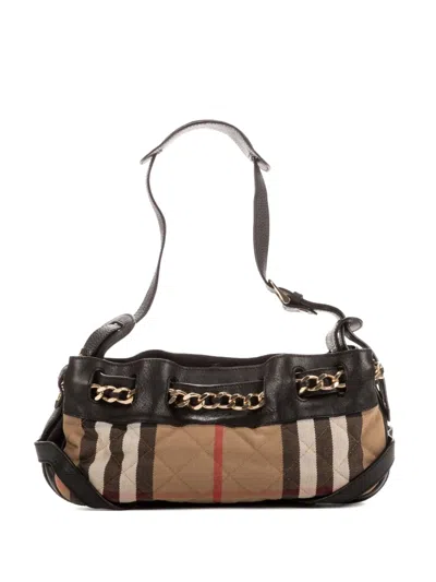 Pre-owned Burberry Check-print Shoulder Bag In Neutral