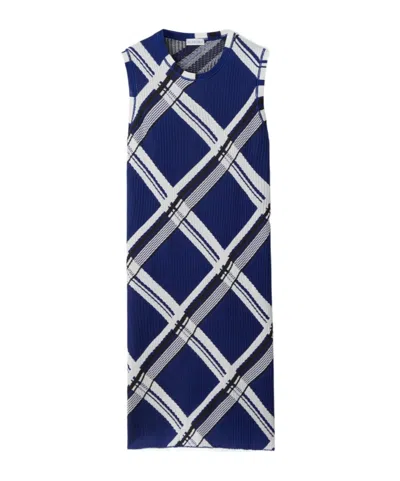 BURBERRY BURBERRY CHECK-PRINTED RIBBED SLEEVELESS DRESS