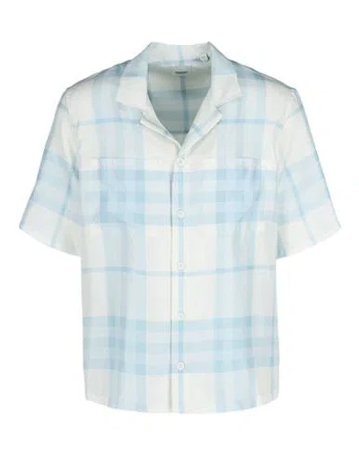 Burberry Check-print Silk Shirt Man Shirt Blue Size L Silk