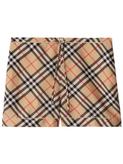 Burberry Check Silk Pyjama Shorts In Sand