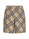 Burberry Drawstring Waistband Check Shorts With Embroidered Detail In Sandipcheck