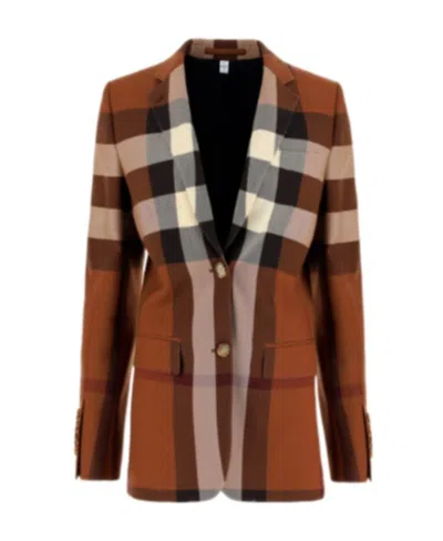 Burberry Check-print Single-breasted Blazer In Brown