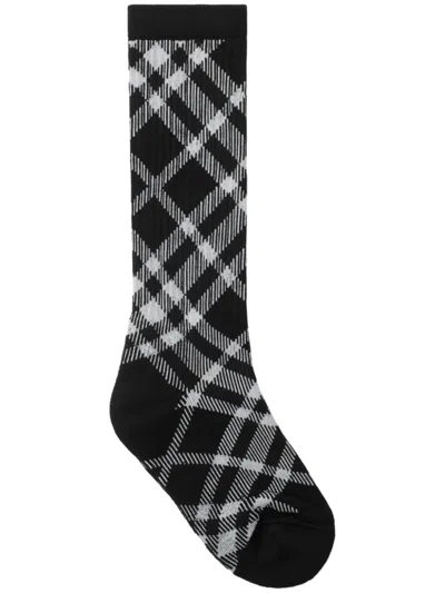 Burberry Check Cotton Blend Socks In Black