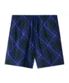 Burberry Check Pattern Swim Shorts With Drawstring Waist In Blue