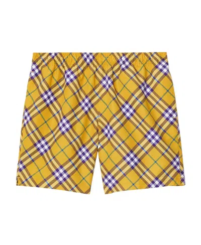 Burberry Check-print Swim Shorts In Purple