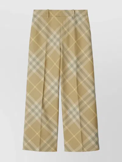 BURBERRY CHECK PRINT TAILORED WOOL TROUSERS