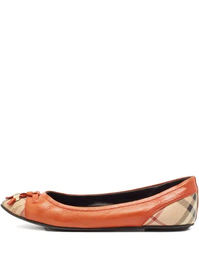 Pre-owned Burberry Check-print Toecap Ballet Flats In Orange