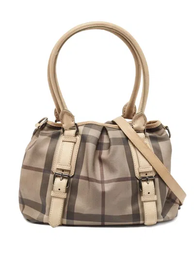 Pre-owned Burberry Check-print Tote Bag In Neutral