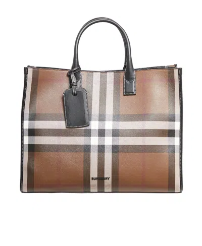 Burberry Check-print Tote Bag In Brown