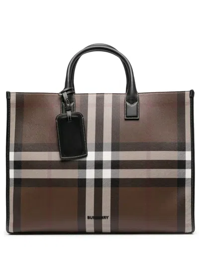 Burberry Check-print Tote Bag In Brown