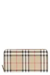Burberry Checked Zipped Leather Wallet In Beige