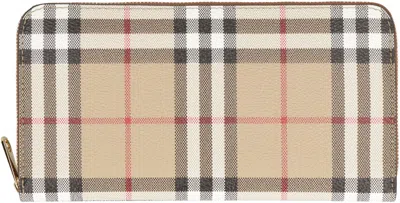 Burberry Check Print Wallet In Neutral