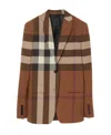 Burberry Check-print Wool Blazer In Brown