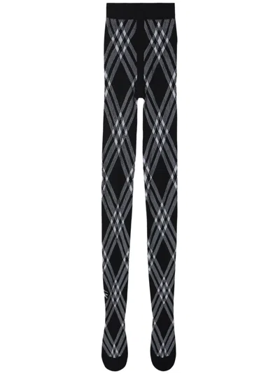 Burberry Check Print Wool-blend Tights In Black
