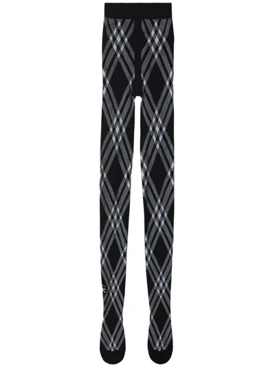 Burberry Check Print Wool-blend Tights In Black