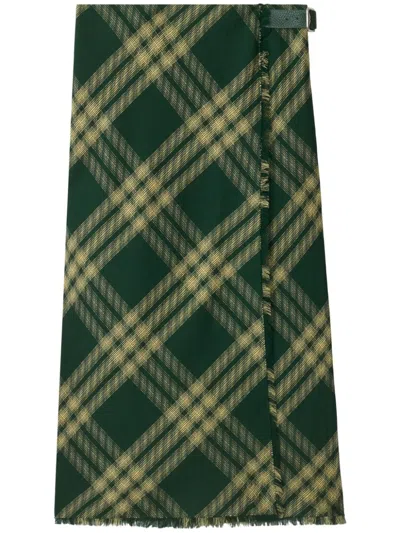 Burberry Check Pattern Wool Skirt In Green