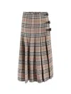 Burberry Check Print Wool Long Skirt With Fringed Profiles In Multi