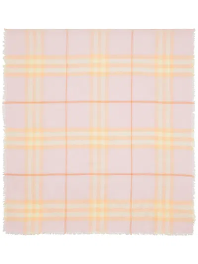 Burberry Check-print Wool Scarf In Pink
