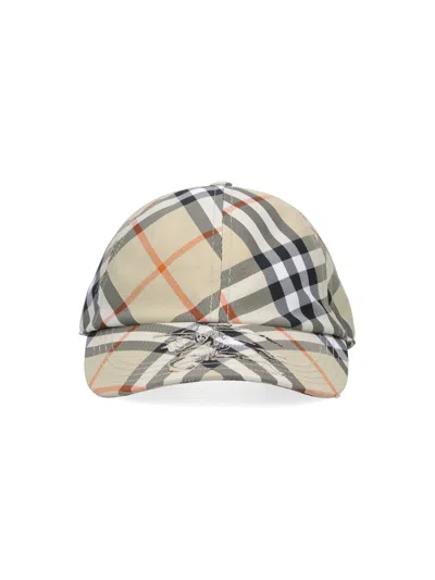 Burberry Check Printed Baseball Cap In Beige