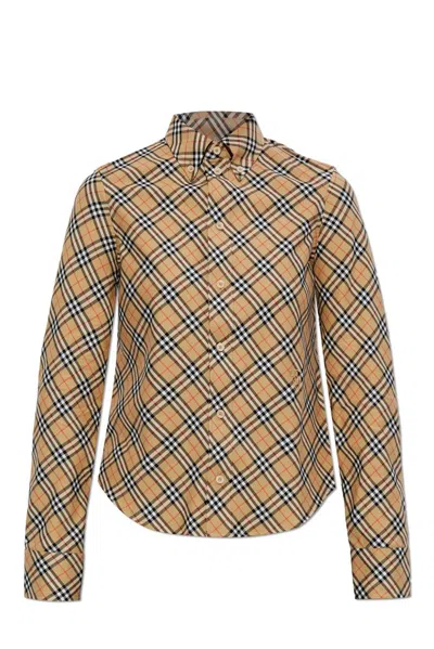 Burberry Check Printed Buttoned Shirt In Beige