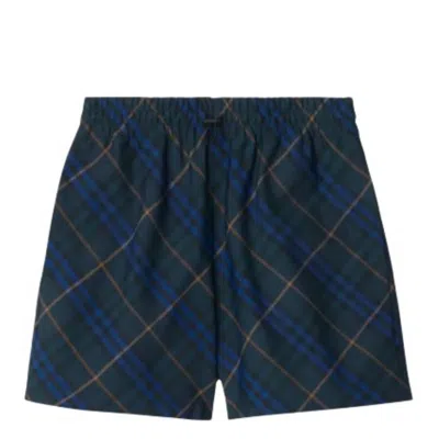 Burberry Check Printed Ekd Shorts In Blue