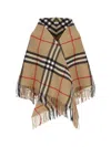 BURBERRY CHECK PRINTED FRINGED CAPE