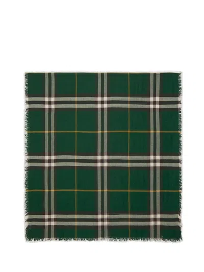 Burberry Check-printed Fringed-edge Scarf In Green