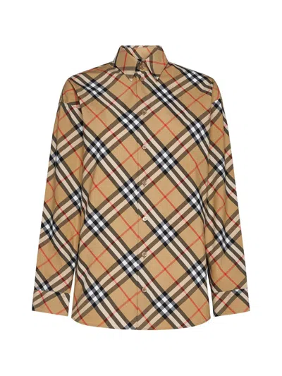 Burberry Check Printed Long Sleeved Shirt In Sand Ip Check