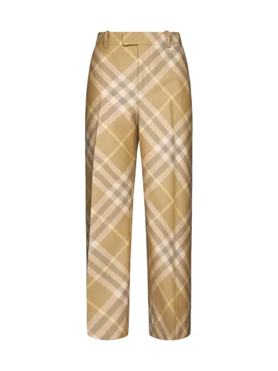 Burberry Check Wool Trousers In Beige