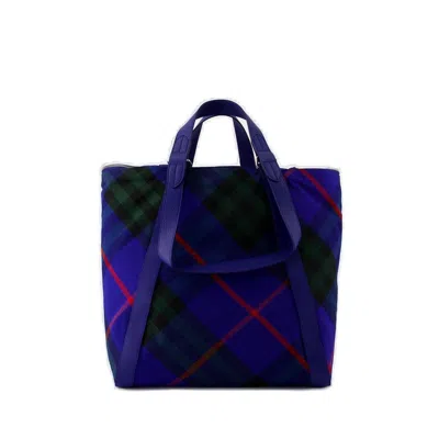 Burberry Check Printed Top Handle Bag In Blue