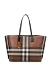 Burberry Check E-canvas Tote Bag In Dark Birch Brown Chk