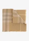 Burberry Check Printed Wool Scarf In Beige