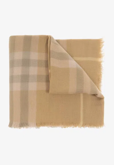Burberry Check Printed Wool Scarf In Beige