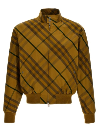 Burberry Check Printed Zipped Bomber Jacket In Brown