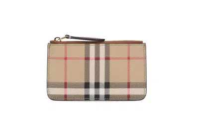 Burberry Check Printed Zipped Wallet In Beige