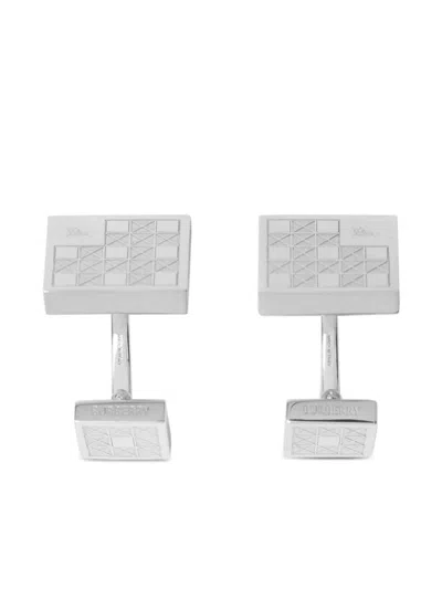 Burberry Check Prism Cufflinks In Silver
